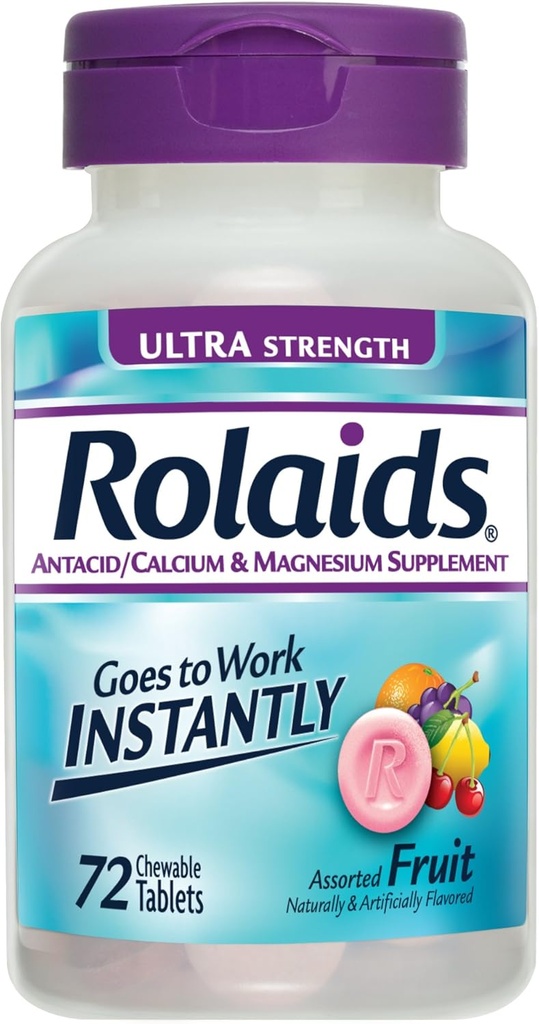 Rolaids Antacid 칼슘 & 마그네슘 보충교재 매우 힘 정제, 과일 72 ea