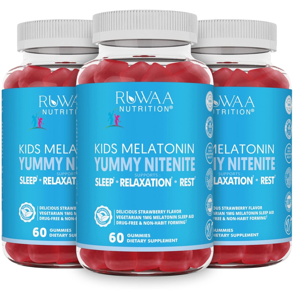 아이를 위한 Melatonin 1mg Gummies, 안전한, 약 자유로운 & 효과적인 자연적인 잠 아이를 위한 보조 보충교재. 어린이 1mg 멜라토닌 거미, 글루텐-Free 채식 휴식 수면 제품 for Ages 4+. 180ct (3)