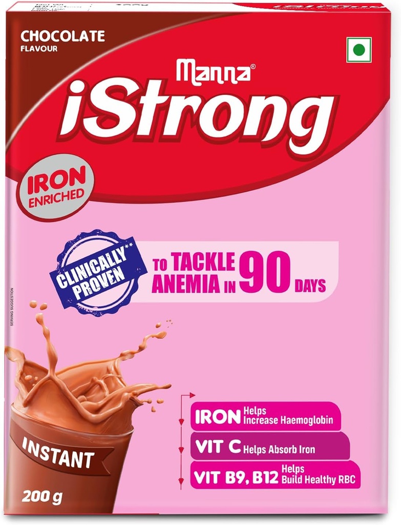 Manna i Strong 400g Iron Fortified Womens Health Drink Mix (Chocolate) VIT C, B9, B12와 철 잠금 포뮬러