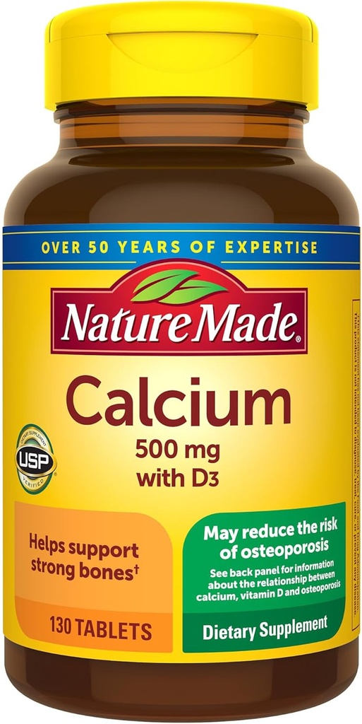 성격은 비타민 D3를 가진 칼슘 500 mg, 뼈 지원을 위한 규정식 보충교재, 130의 정제를 만들었습니다