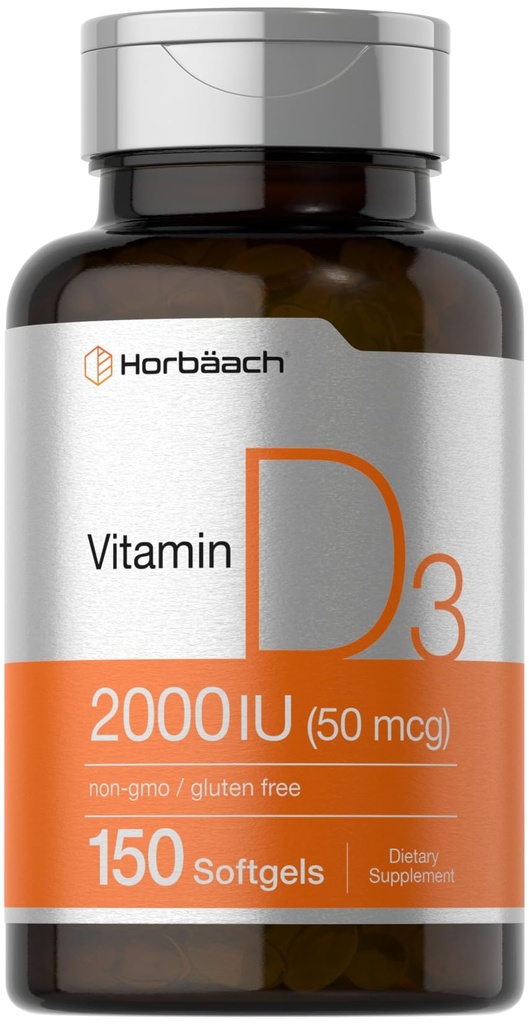 Horbaach 비타민 D3 2000IU Softgels | 150 개 | 50mcg Cholecalciferol | 비 GMO 및 글루텐 무료 보충