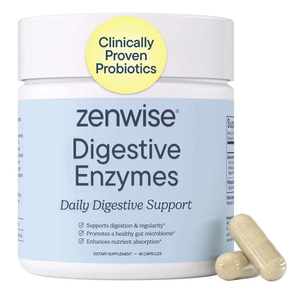 Zenwise 건강 Gut 건강 및 출혈 완화에 대한 소화 효소 - Probiotics, Bromelain 및 Papaya와 멀티 효소 소화 보충 - 남성 및 여성 - 45 카운트