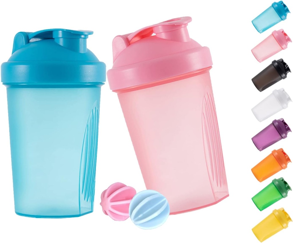 셰이커 병 단백질 쉐이크와 16-Ounce/400ML 쉐이커 병, 비 BPA 플라스틱 (Blue+Pink (2PCS)