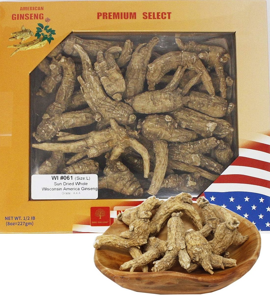 핸드 선택 미국 위스콘신 농장 인삼 뿌리 중간 美国 Medium州 Medium西花 花花 | Cultivated Wisconsin American Ginseng 대형 8oz/Box