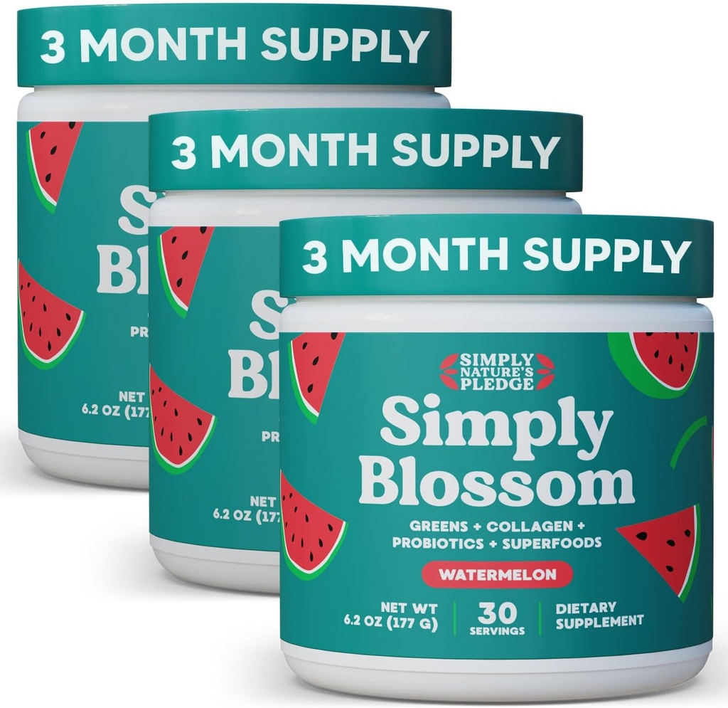 간단히 Blossom Nutrition Daily Greens & Superfood Powder + Collagen + Probiotics for Women 's Digestive Health & Bloating Relief. 건강에 도움이 - 3 개월 공급 - Watermelon