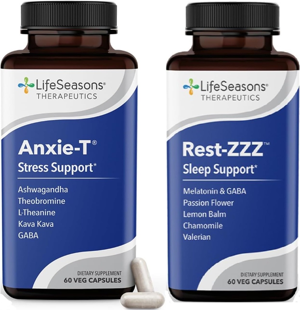 LifeSeasons Anxie-T 와 Rest-ZZZ - Mood & Full Night's Sleep 지원 - 자연적으로 Ease 근육 긴장 &lessness - 120 캡슐