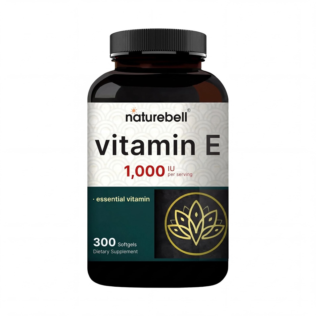 NatureBell Vitamin E Oil Softgels, 1,000 IU Per 서빙, 300 알 약 | 필수 산화 방지제 보조제, 쉽게 흡수 된 형태 – 피부, 심장, 면역성 건강 지원 – Non-GMO