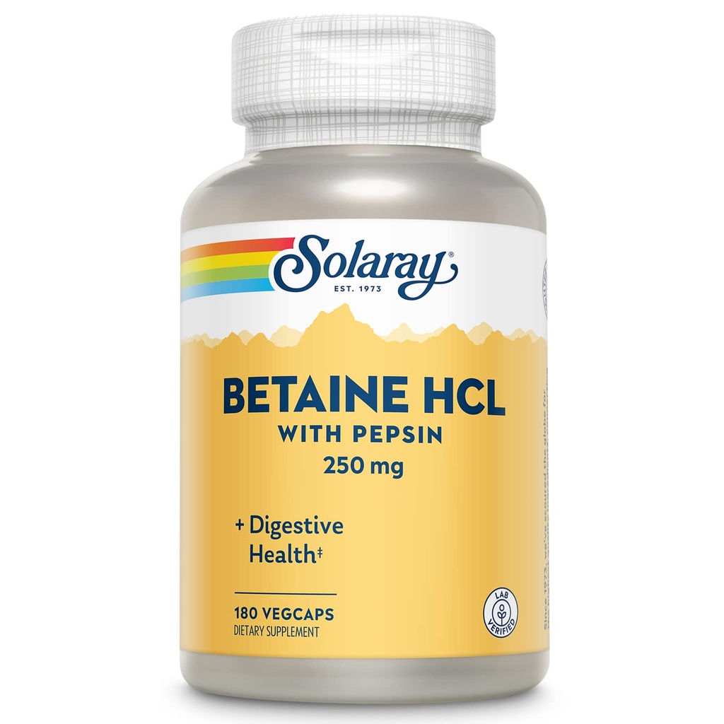 Solaray - Pepsin가있는 HCl - 250 mg - 180 캡슐