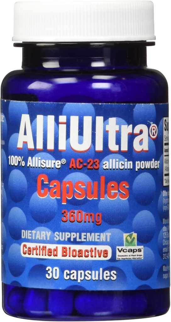 AlliUltra 캡슐 360mg – 30 카운트 | 천연 면역 지원, 플랜트 기반, 비 GMO, Vegan, 영국에서 만든 고강도 안정된 Allicin Garlic 보충