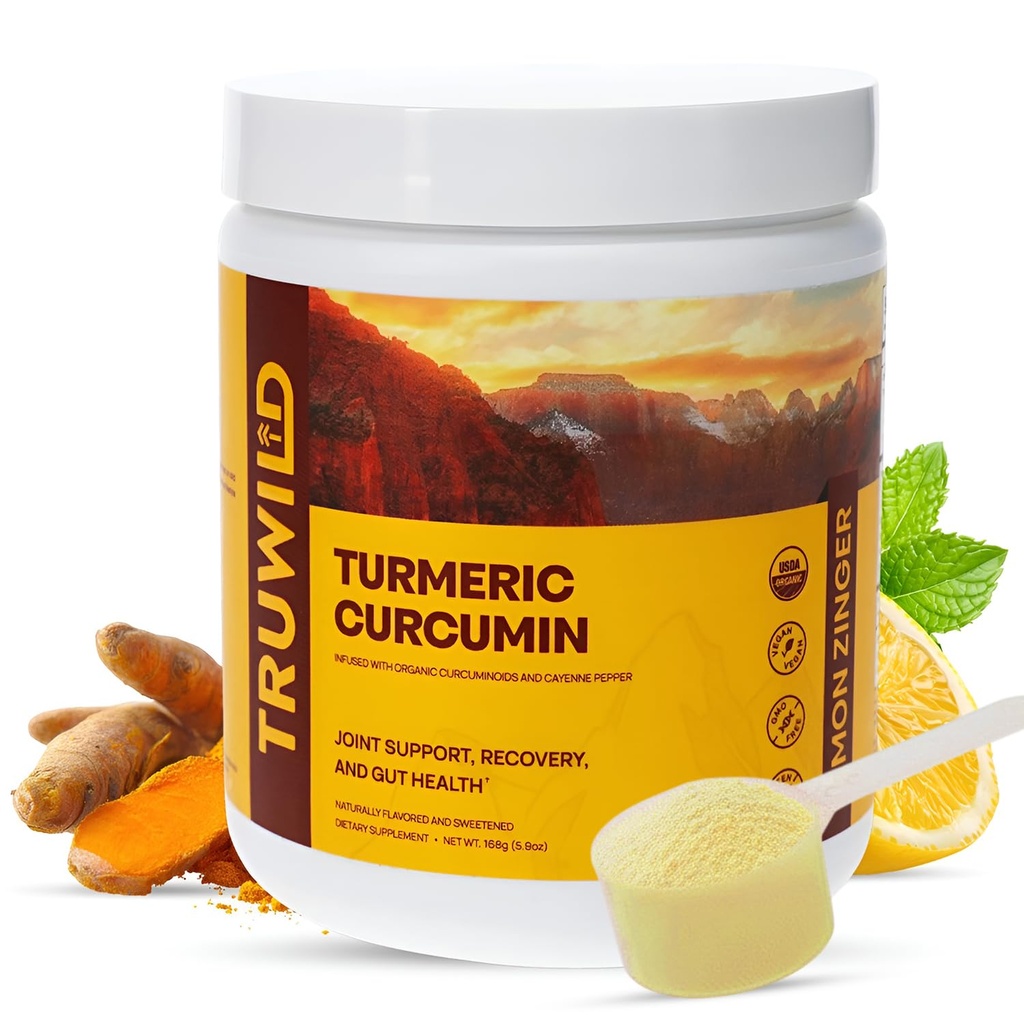 TruWild Vegan Turmeric Curcumin 음료 혼합 분말 유기 Curcuminoids Black Pepper Ginger와 함께 웰빙과 관절 건강을 지원, 모든 자연 미국에서 만든, 20 서빙
