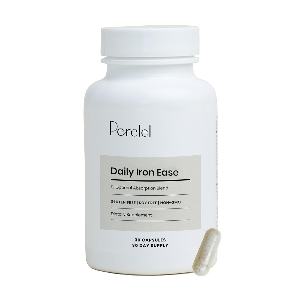 Perelel 매일 철 Ease, 15MG 철은 마그네슘, 비타민 C, & Nutrient & Energy Support를 위한 비타민 B12, 여자와 남자를 위한 캡슐, 콩, 낙농장 & 글루텐 자유로운, 비 GMO, 30 알약을 보충합니다