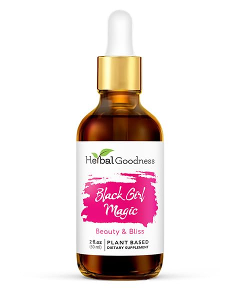 Herbal Goodness Black Girl Magic - 여성용 스킨 보충제, 레이디언트 스킨 뷰티 지원, 필수 스킨 푸드, Ashwagandha 보충제 - 1 병 (2 fl oz)