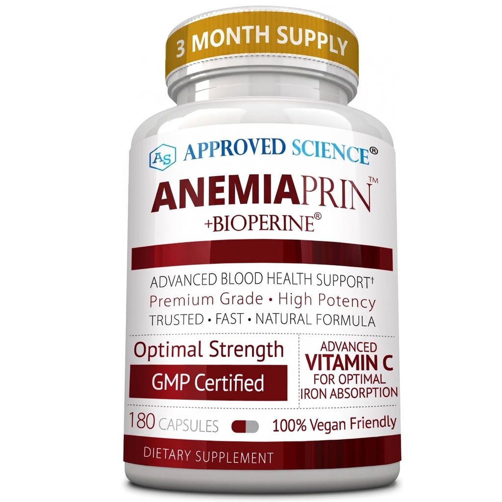승인 과학 Anemiaprin - 흡수성 철, 비타민 C - Stomach에 Gentle - 180 캡슐 - 3 개월 공급 - 비 GMO, Vegan
