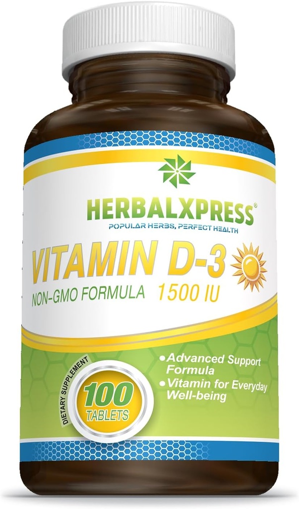 Herbalxpress 비타민 D (cholecalciferol) 1,500 IU (100 정제)는 건강한 라이프 스타일, 뼈, 치아, 근육, 면역 기능 및 웰빙, 비 GMO 및 글루텐 무료에 완벽한 추가입니다.