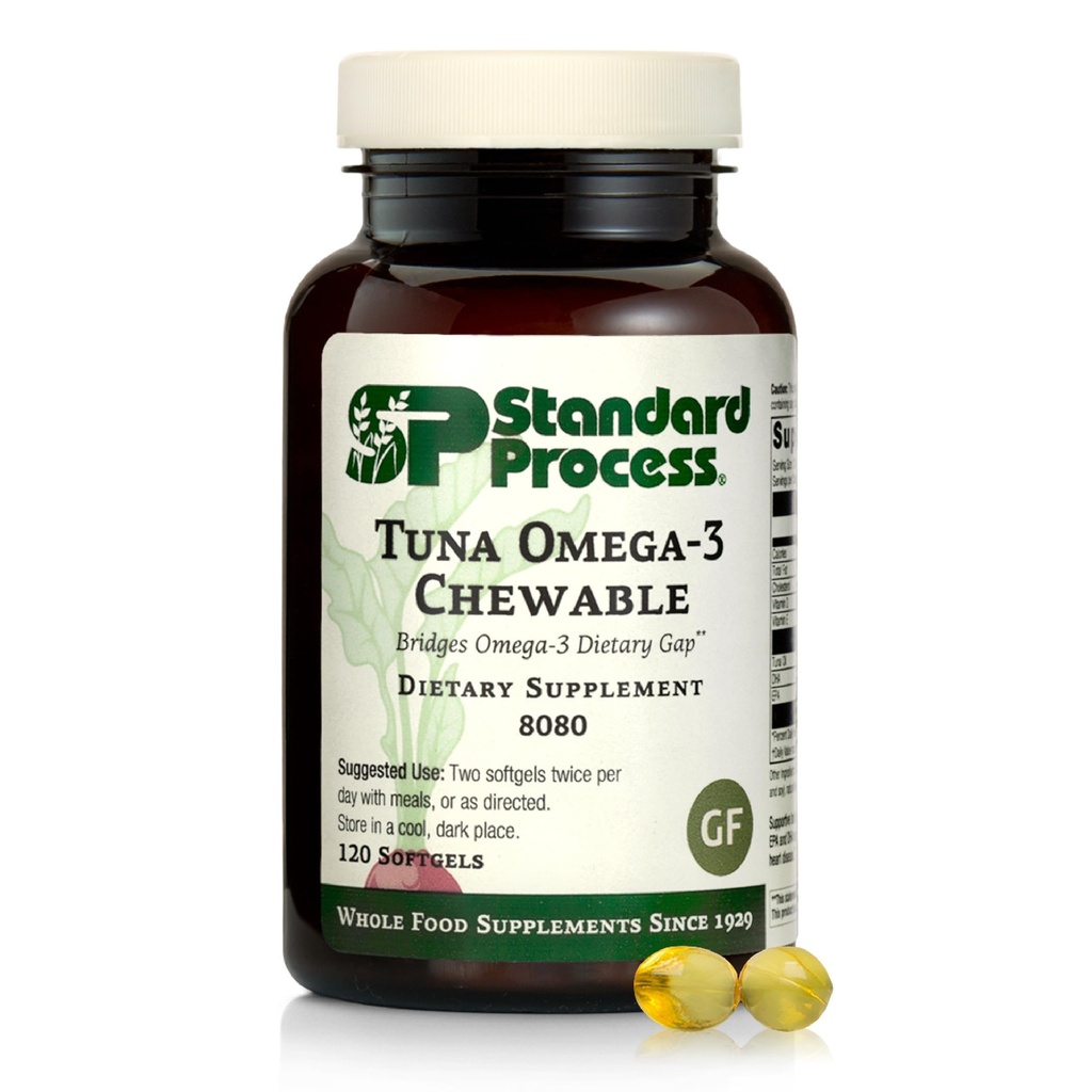 표준 과정 Tuna Omega-3 Chewable - DHA를 가진 물고기 기름 보충교재 - 뇌 & 눈 건강을 지원하는 Omega-3 보충교재 - 산화 방지제의 우수한 근원 - 글루텐 자유로운 & 비 건조한 - 120 Softgels