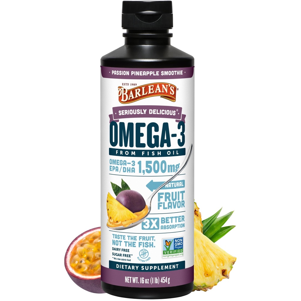 Barlean의 오메가 3 물고기 기름 액체 보충 남자와 여자, 열정 파인애플, 1500mg EPA 및 DHA 지방산, 16 oz