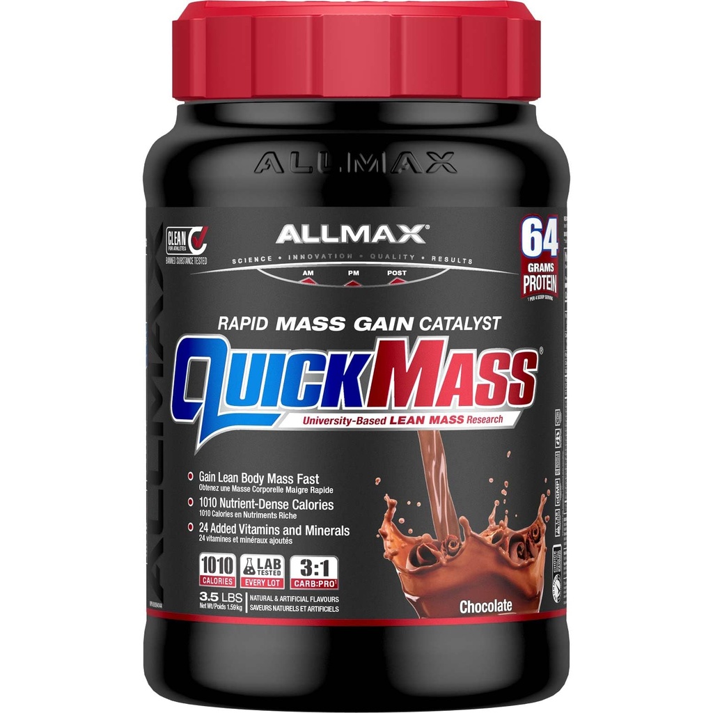 ALLMAX QUICKMASS, 초콜렛 - 3.5 lb - 급속한 대량 이익 촉매 - 서빙 당 단백질의 64까지 그램 - 3:1 Carb에 단백질 비율 - 영 Trans 지방 - 24까지 서빙