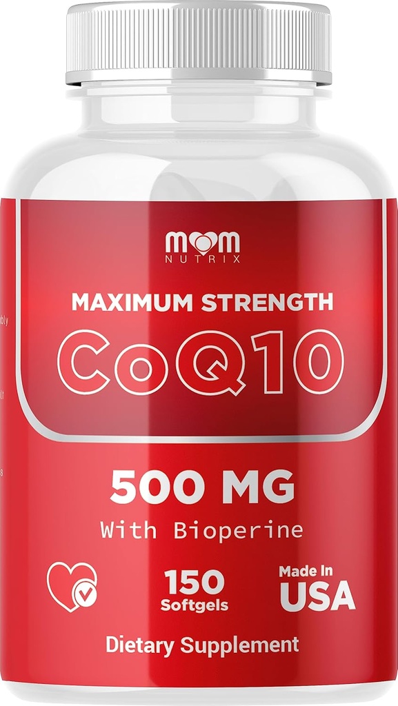 JOEL의 MOM Nutrix CoQ10 500mg - 셀룰러 에너지 생산 지원 - Bioperine과 최고의 흡수 - 150 Softgels - 미국에서 만든