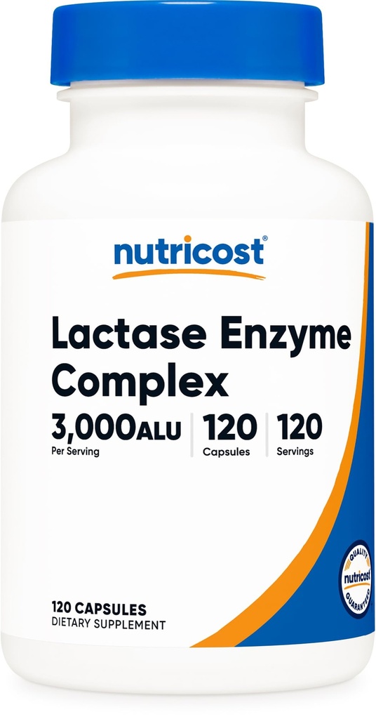 Nutricost Lactase Enzyme Complex 3,000 FCC ALU, 120 채식 캡슐 - Non-GMO, 글루텐 무료, 120 서빙