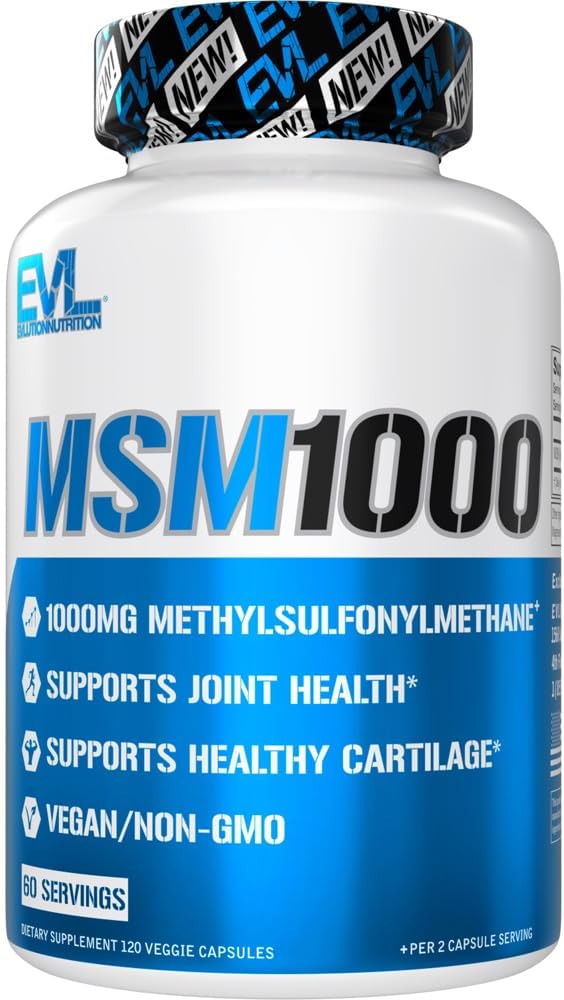 Evlution 영양 MSM1000-1000 MG Methylsulfonylmethane 보충교재 - 합동 건강 지원 - 연골 보충교재 - Vegan + 비 GMO MSM 캡슐 - 60의 서빙