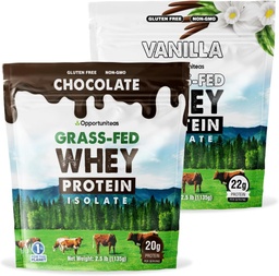 Opportuniteas 잔디 페더럴 익스프레스 바닐라 Choco Whey 단백질 Isolate 분말 - 인공 감미료 없는 20g 단백질 분말, 호르몬 자유로운 Cows, 비 GMO - 5lb