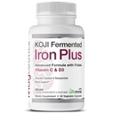 Koji Fermented Iron Plus - 비타민 C, 비타민 D3 및 혈류 지원을위한 Folate, 쉽게 흡수 및 Bioavailable, Stomach Friendly, Vegan, Non-GMO - 60 캡슐
