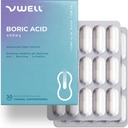 VWELL Boric Acid Vaginal Suppositories - Odor Itch Burning Irritation Intimacy를 관리하는 건강한 질 PH & Microbiome 유지 및 균형 - 의사 권장 (하나 크기, 30, 카운트)