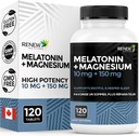 ReNEW ACTIVES Melatonin 10MG with Magnesium 150MG Sleep Aid per 서빙 – Sleep Onset, Jet Lag Relief, Tissue Formation and Electrolyte Balance for Restful Sleep – 캐나다 – 120 캡슐