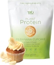 TRU 식물 기반 단백질 분말, BCAA, EAA, 20g Vegan 브라운 쌀 & 완두 단백질, 100 칼로리, 27 비타민, 인공 향료 25 인분 (Peanut Butter Banana Cupcake)