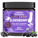 Llama Naturals Elderberry Gummies for Kids, Vegan, 비타민 C 및 아연, Toddler Real Fruit Gummy Vitamins for Immunity, Chewable, 추가 설탕 캔, 120 Ct