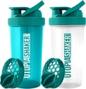 Utopia Home Protein Shaker Bottle - (팩 2) 28-Ounce Shaker Bottle For Protein Mixs - 피트니스 스포츠 클래식 단백질 믹서 셰이커 병 (Teal & Clear/Teal)