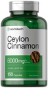 Horbäach Ceylon Cinnamon 캡슐 | 6000 mg | 150 개 | Non-GMO 및 글루텐 무료 보충