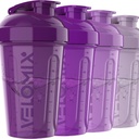 VELOMIX -4 PACK- 20 OZ 단백질 셰이커 병, 단백질 쉐이크, 작은 쉐이커 병 팩, 쉐이커 컵, 단백질 쉐이크 용 쉐이커 병 (Purple Bloom)