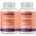 BESTVITE L-Tryptophan 캡슐 당 500mg (240 채식 캡슐) (2-Pack) - NO Stearates - 실리카 없음 - 젤라틴 없음 - Vegan - 글루텐 없음 무료 - 비 GMO