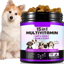 Glucosamine & Probiotics를 가진 15-in-1 개 Multivitamin 보충교재, 개를 위한 자연적인 매일 비타민 Chews, 뚱뚱한 면역성 Gut Digestion 합동 심장, 150 PC 돌비늘 풍미