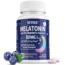 성인을위한 Melatonin 50 mg - 여분의 힘 9-in-1 빠른 용해 잠수함 - w/Vitamin D3 & MSM, Relaxing Herbal Blend-Ashwagandha, Lemon Balm, Passionflower,Chamomile,Sugar Free, Vegan 60 서빙