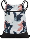 Drawstring Gym Bag for Women | 그래픽 디자인이있는 튼튼한 경량 체육관 Cinch 배낭 | 체육관 및 스포츠에 적합 | Navy/Coral - Guava Leaves
