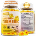 설탕 자유로운 심황 쿠르쿠민은 성인을 위한 Gummies 550mg, 생강 & 까만 고추를 채웠습니다 | 95% Curcuminoids w/Prebiotic Probiotic & Postbiotic 혼합, 지원 면역력, 채식주의자, 60 조사