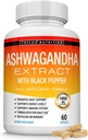 유기 Ashwagandha 뿌리 분말 알약 검정 고추 추출물을 가진 1950 Mg - 순수한 자연적인 Ashwagandha 보충교재, 남자 여자를 위한 지원 에너지, 60의 캡슐