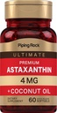 Piping Rock Astaxanthin 4mg | 60 Softgel | 코코넛 오일 | 조류 추출물 보충 | 비 GMO, 글루텐 무료
