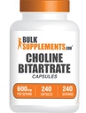 BulkSupplements.com Choline Bitartrate 캡슐 - 콜린 보충제, 콜린 L-Bitartrate - 콜린 600mg, 서빙 당 2 캡슐, 240 캡슐 (팩 1)