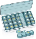 알약 주최자 4 시간 하루, 알약 상자 4 시간 하루 7 일 - Acedada Weekly Medicine Box Organizer with 별도의 케이스, 휴대용 일일 알약 컨테이너 디스펜서 비타민, 물고기 오일, 보충제, 블루