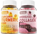 Sugar Free Collagen Filled Gummies + Sugar Free Turmeric Curcumin Filled Gummies, 건강한 피부 머리 손톱, 뼈 및 관절 지원, 면역 및 소화 건강