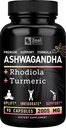 Ashwagandha Complex - 유기 Ashwagandha 뿌리 분말 + Rhodiola Rosea + Turmeric - 프리미엄 지원 공식 - Ashwagandha 캡슐 보충교재