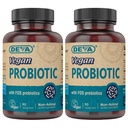 FOS Prebiotics 보충교재를 가진 DEVA Vegan Probiotics - 남자 & 여자를 위한 서빙 당 100 MG를 가진 2억 CFU - 자연적으로 선반 안정 - 90의 캡슐 (포장 2)