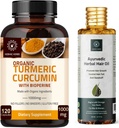 심황 Curcumin 캡슐과 Ayurvedic 초본 머리 기름