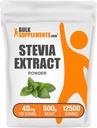 BulkSupplements.com 스테비아 추출 분말 - 스테비아 감미료 - 영 칼로리 감미료, 글루텐 무료, 서빙 당 40mg, 500g (1.1 파운드) (팩 1)