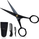 Ontaki Mustache Scissors for Men - 5-Inch, Black - German High-Carbon Steel Bevel-Edge for Precision - Beard Trimming Scissors - Mustache 및 Beard Combs 및 휴대용 주머니가있는 Grooming Kit 포함