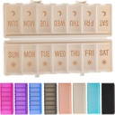 접을 수있는 알약 주최자 2 시간 일 w / 에칭 라벨 -Dual Protection & Portable Weekly AM PM Pill Box, 7 Day Medicine Container, Week Daily Supplement Vitamin을위한 대형 여행 알약 케이스 - Khaki