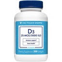 비타민 Shoppe 비타민 D3 1000IU Softgel, 지원 뼈 & 면역 건강, 세포 성장에 있는 원조 & 칼슘 흡수, 글루텐 자유로운 & 한 번 매일 공식 (200 Softgels)